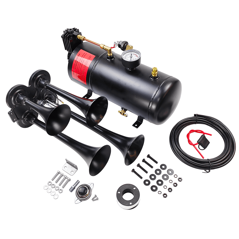 Air Horns Kit 150DB Air Compressor Tank 4 Trumpet Super Loud with 120 PSI 12volt