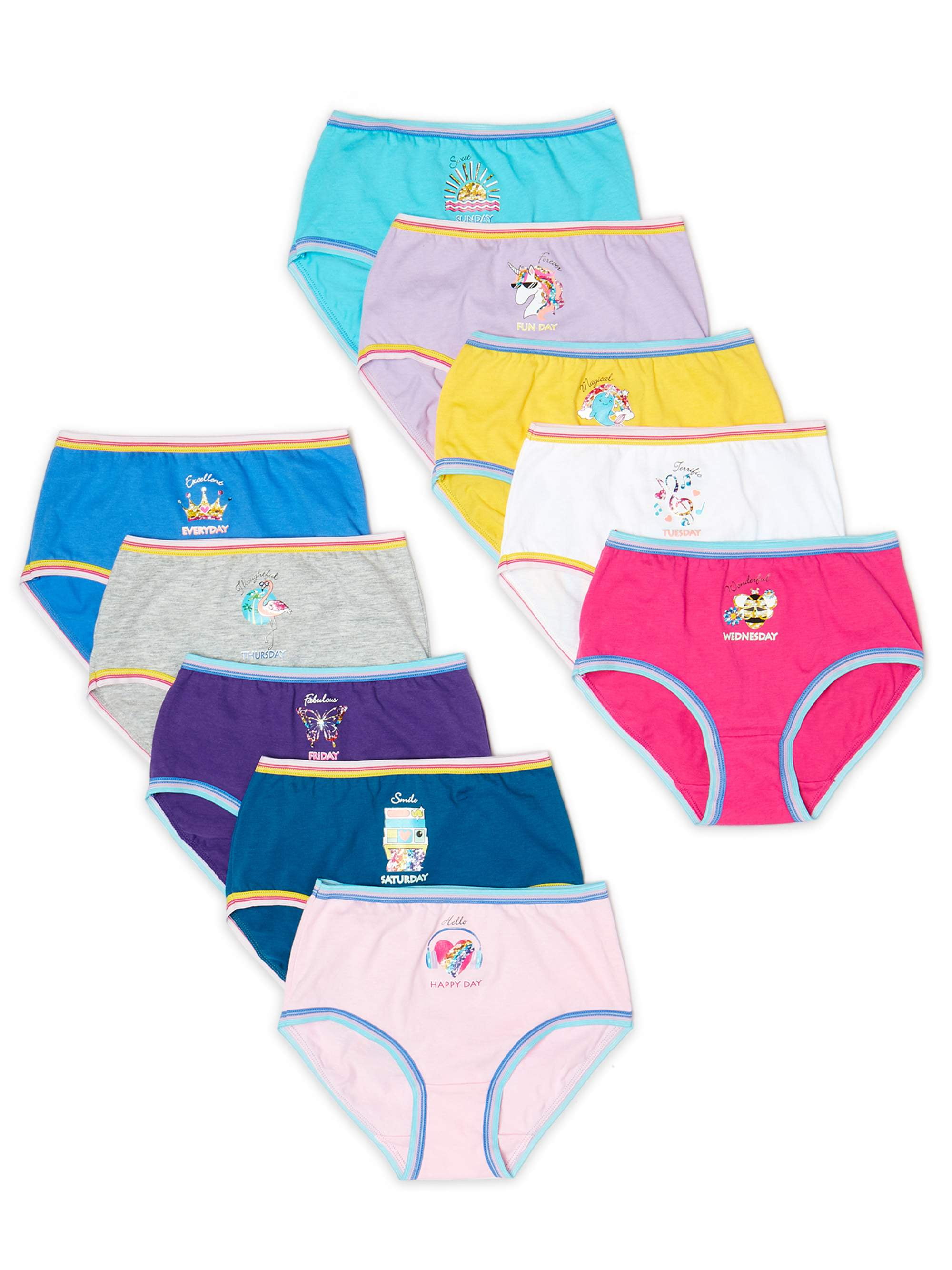 10PCS Wonder Nation Girls Cotton Brief Underwear, 5Pack, Sizes 14