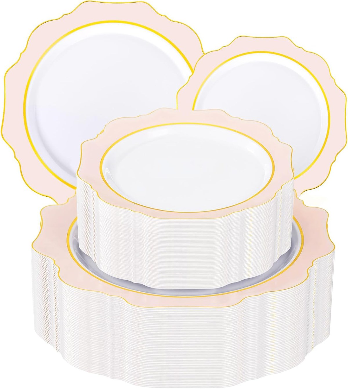 Lace Pink-Gold Plastic Party Plates (175-Count Bulk Pack)