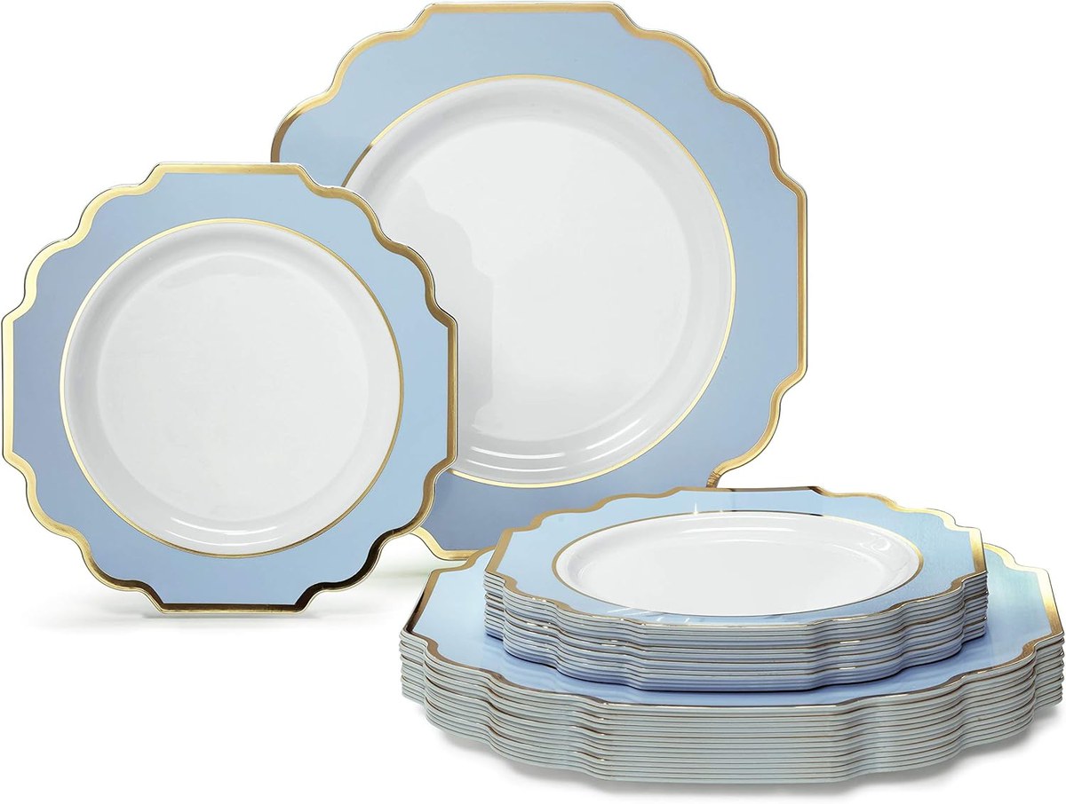 Blue-Gold Party Plates (01-Count Bulk Pack)