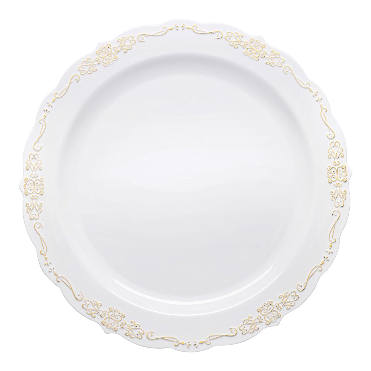 Retro White-Gold Plastic Party Plates (175-Count Bulk Pack)