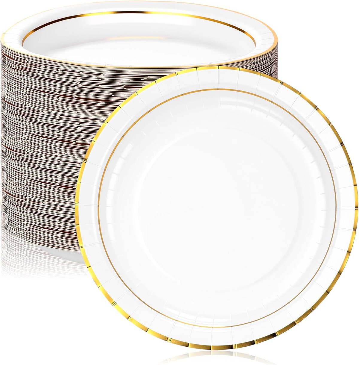 White-Gold Paper Party Plates (175-Count Bulk Pack)
