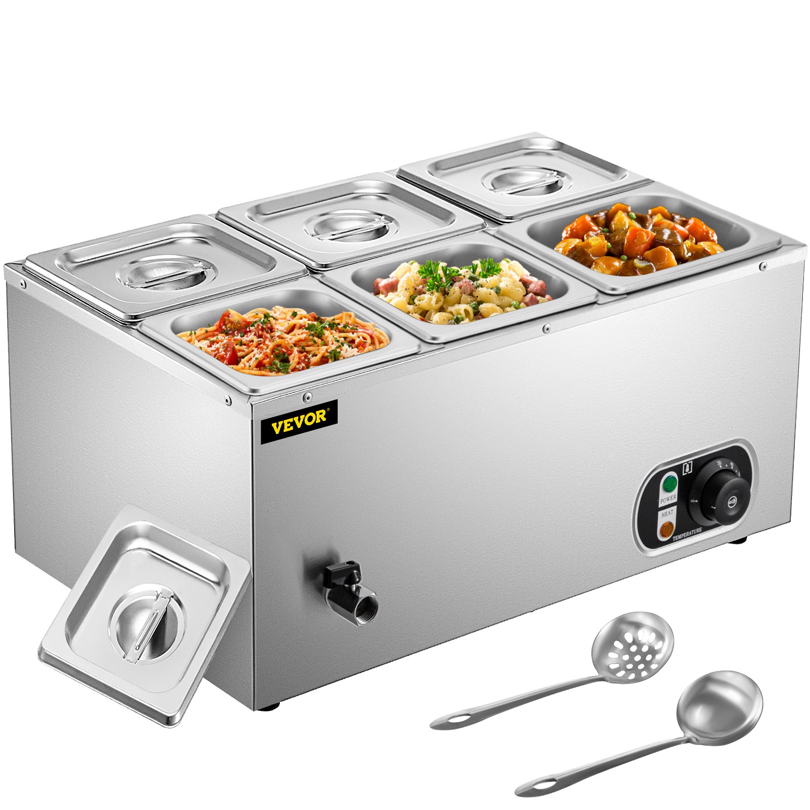 VEVOR 110V Bain Marie Food Warmer 6 Pan x 1/2 GN,Food Grade Stainelss Steel