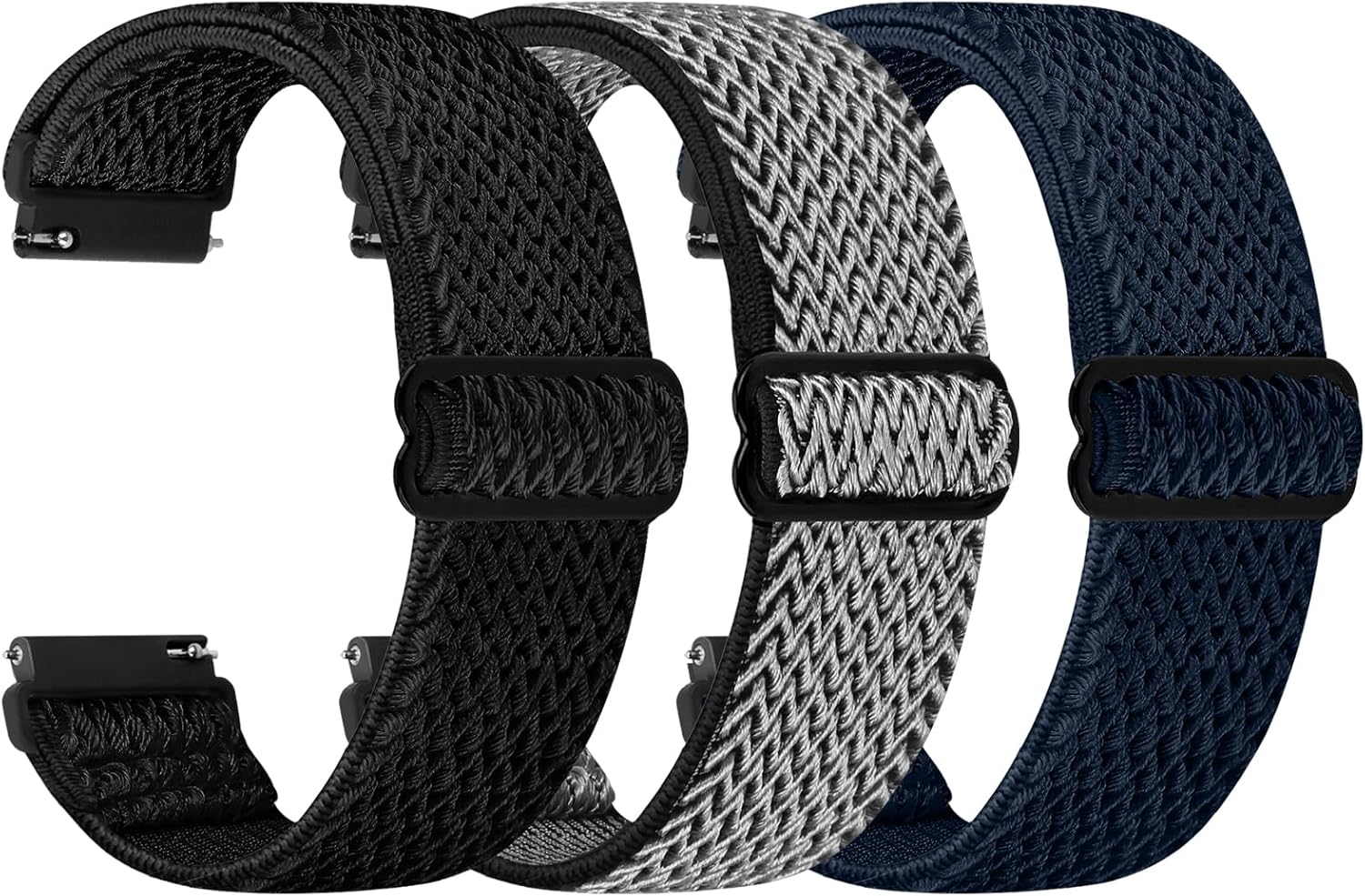 10-Pack S  Black/Grey  Solid Loop  Watch Bands 0.8 x 6.2Inch , Fits 42mm/44mm/45