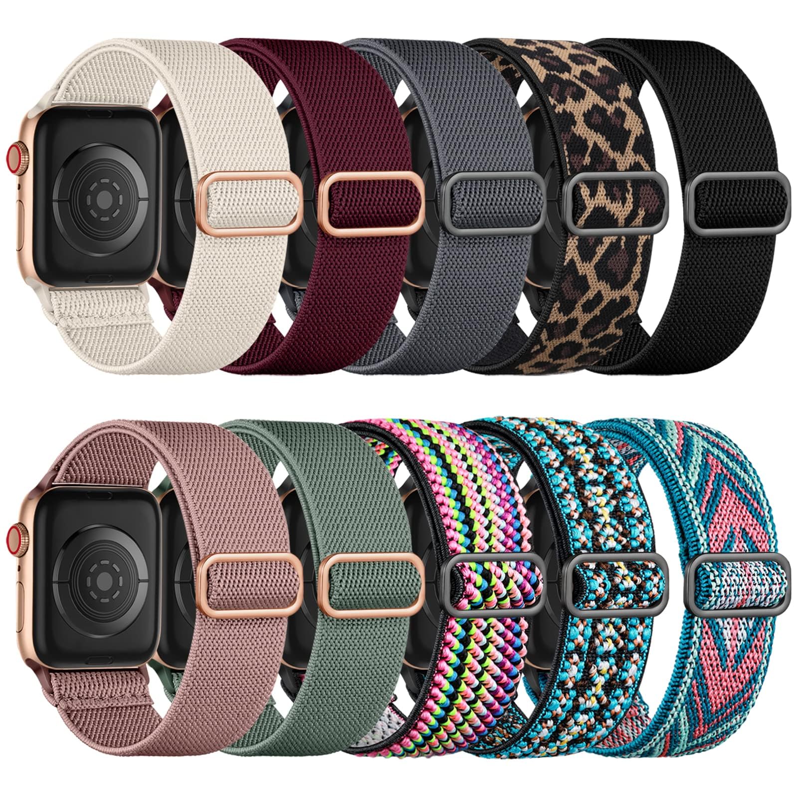 10-Pack Pink Solid Loop Apple Watch Bands, 0.8 x 6.6 Inch, Fits 42mm/44mm/45mm