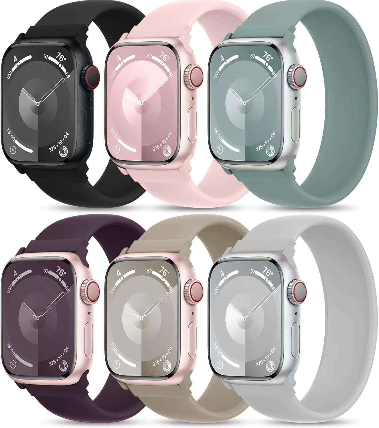 5- Pack M  Color Burst  Loop Watch Bands 0.8 x 6.2 Inch  Fits 42mm/44mm/45mm