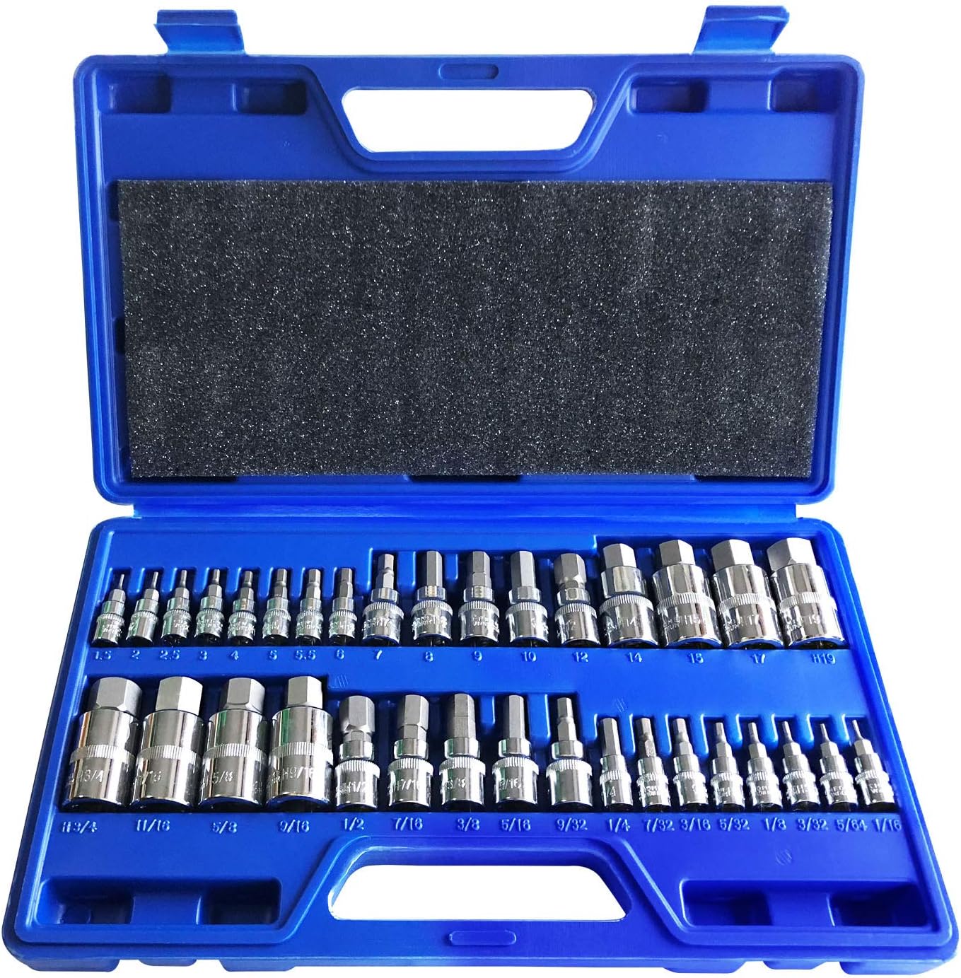 53 Piece 1/4” Dr. Socket Set, Bits, Hex Key Wrenches, Ratchet, Metric, Deep, New