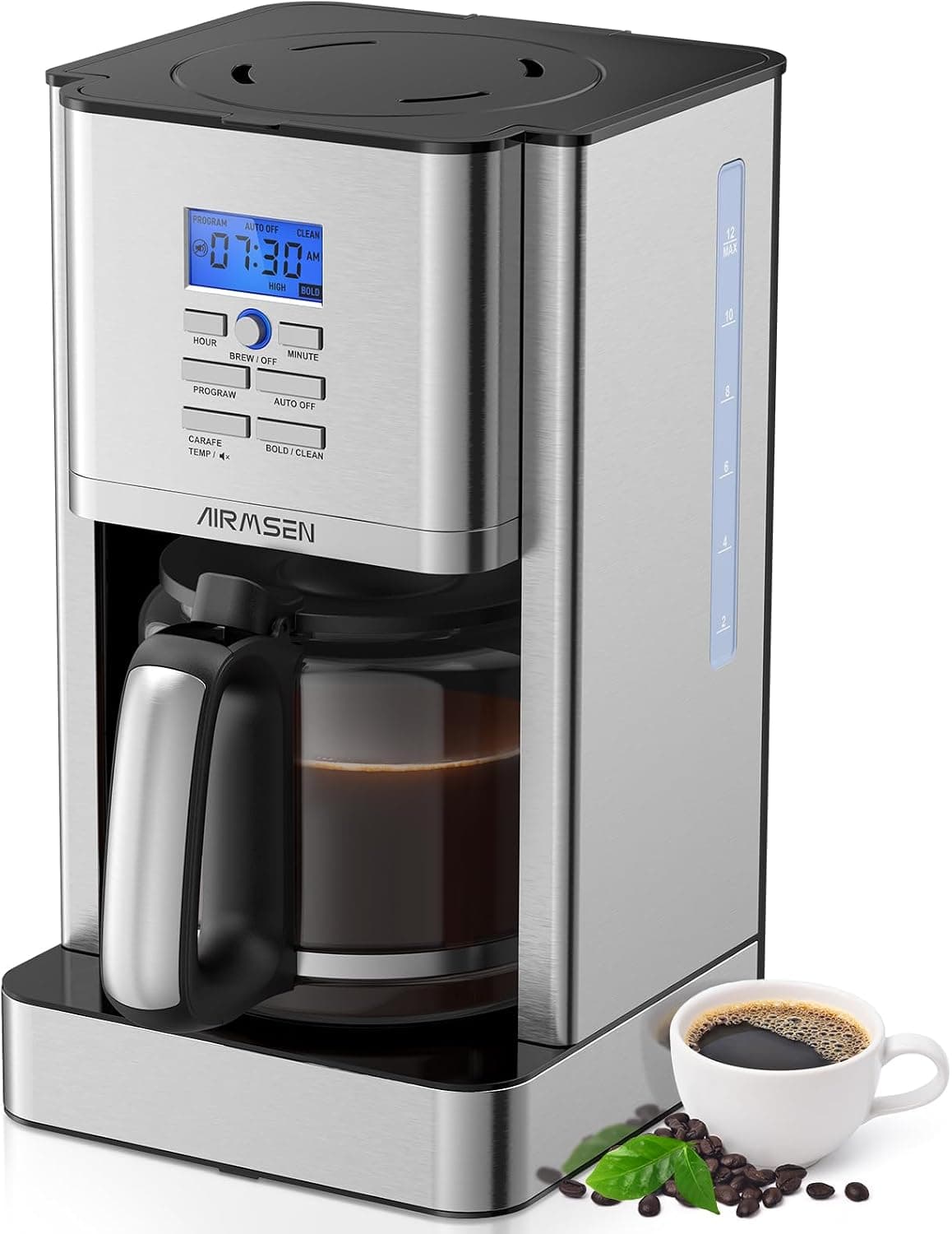 AIRMSEN CM1705WE 8-Cup Programmable Drip Coffee Maker with Stainless Steel Thermal Carafe thumbnail 1