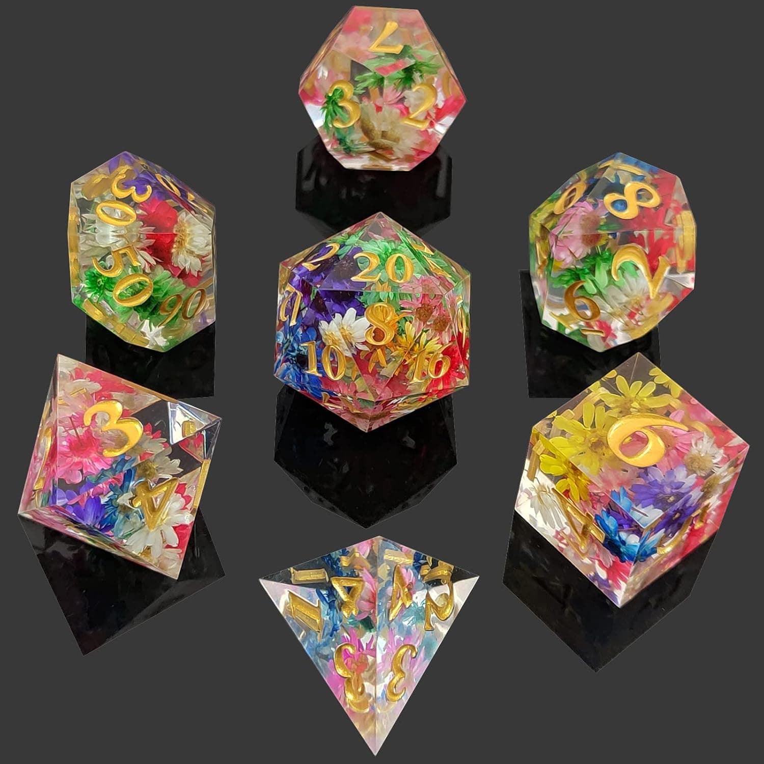 AUSPDICE 7-Piece Sharp Edge DND Dice Set with Display Case, Handmade Resin Polyhedral Dice, Dark Green thumbnail 1