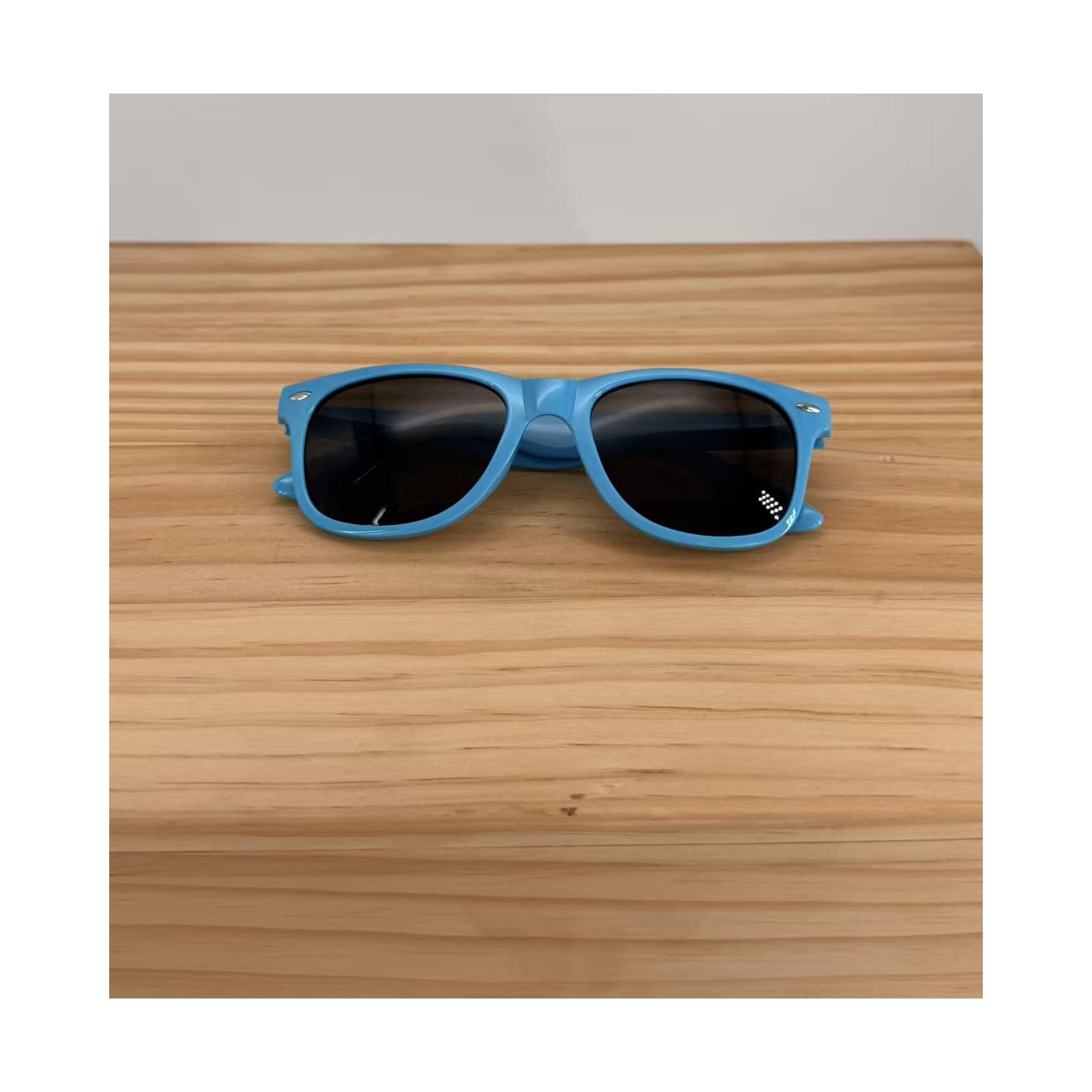 Classic Wayfarer-Style Sunglasses, Light Blue Frame with Smoke Tinted Lens, Adult Size thumbnail 1