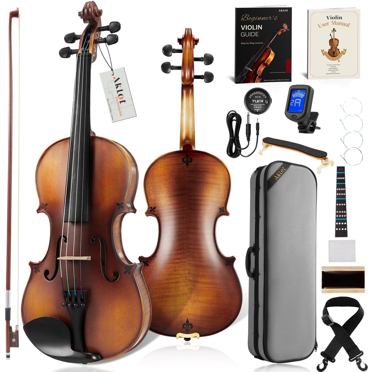 Solid Wood Acoustic Violin with Flamed Maple Two-Piece Back and Antiqued Varnish, Instrument Only thumbnail 1