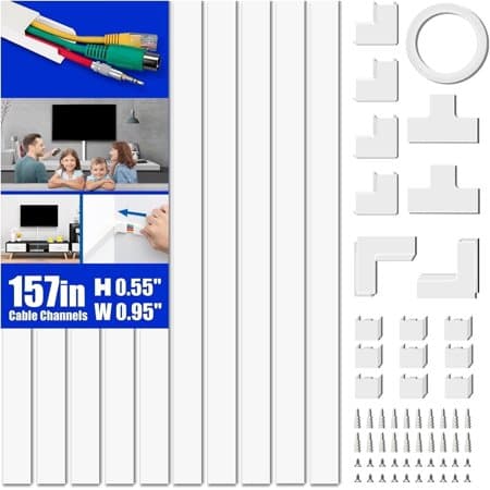 Delamu CC01 Cord Cover Raceway Kit, 157 in Total, 10 x 15.7 in Sections, 0.95 x 0.55 in Channel, White thumbnail 1