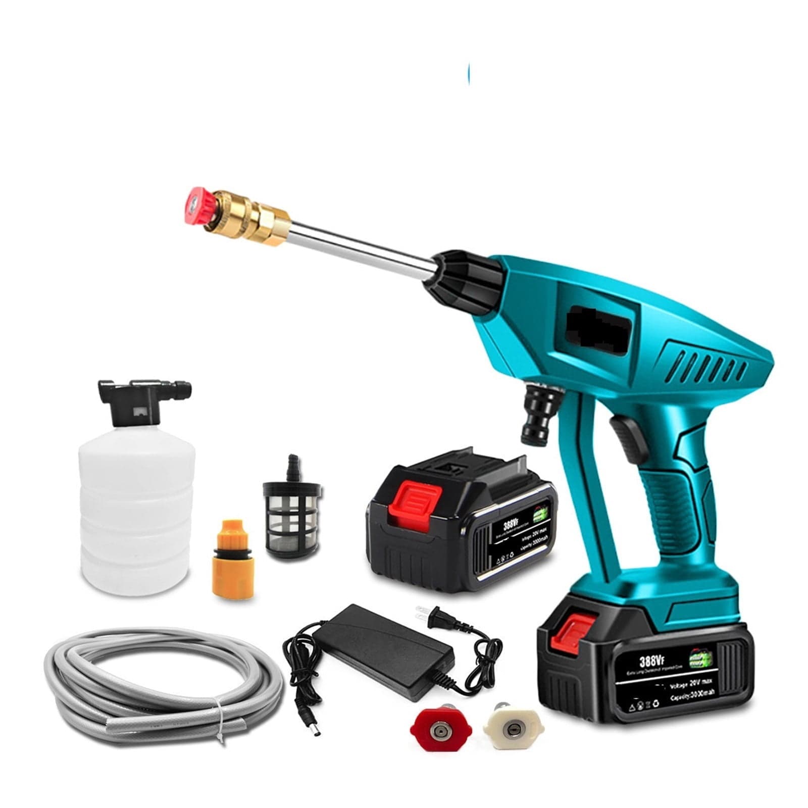 Cordless Portable Car Wash Pressure Gun Kit, 21V 3000mAh Lithium Battery, Foam Brush Attachment and Hard Carry Case, Model B100 thumbnail 1