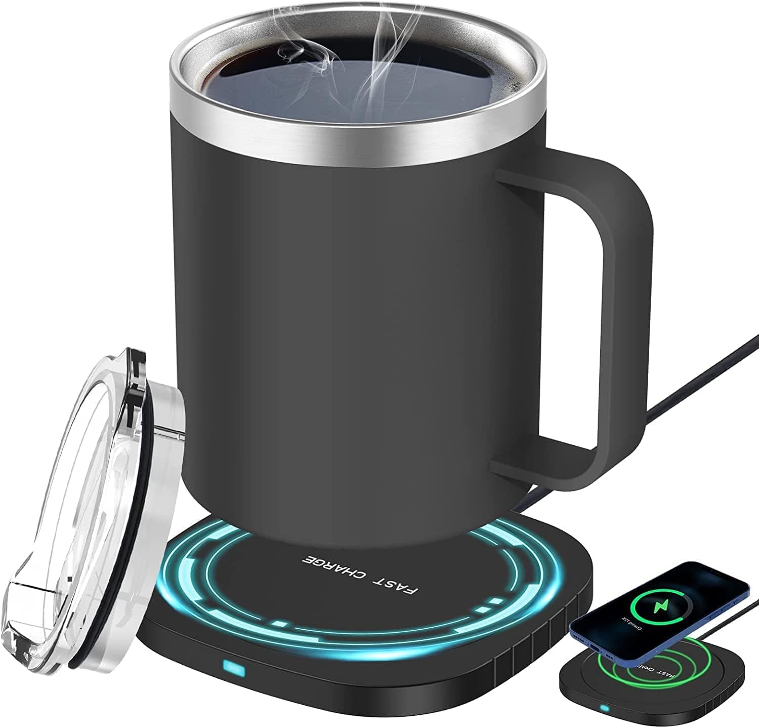 EASTANA Coffee Mug Warmer Bundle with 304 Stainless Food Container and Hand Vacuum Kit, 16W Flat Hot Plate, 110V thumbnail 1