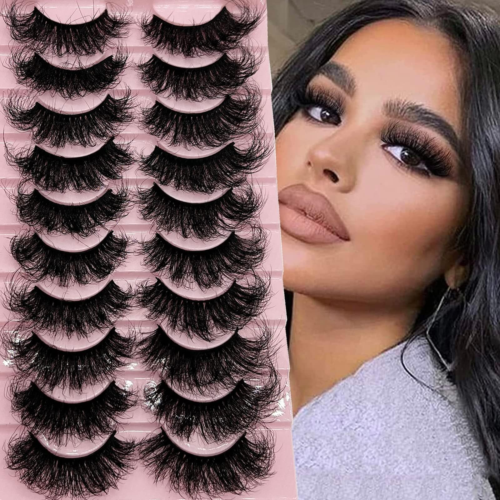 LABEH Faux Mink False Eyelashes, 2 Pairs Wispy Black Strip Lashes with Applicator Tweezer, Gift Box thumbnail 1