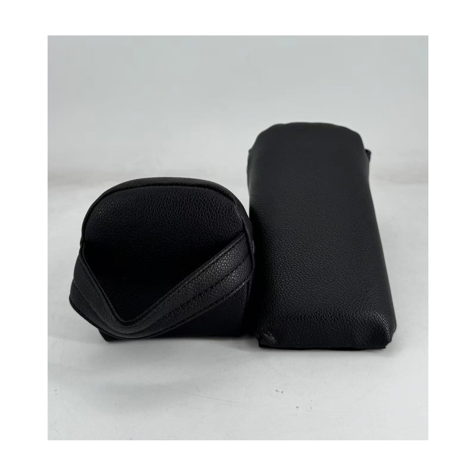 Faux-Leather Wedge Door Stop with Riveted Strap Handle, Black thumbnail 1