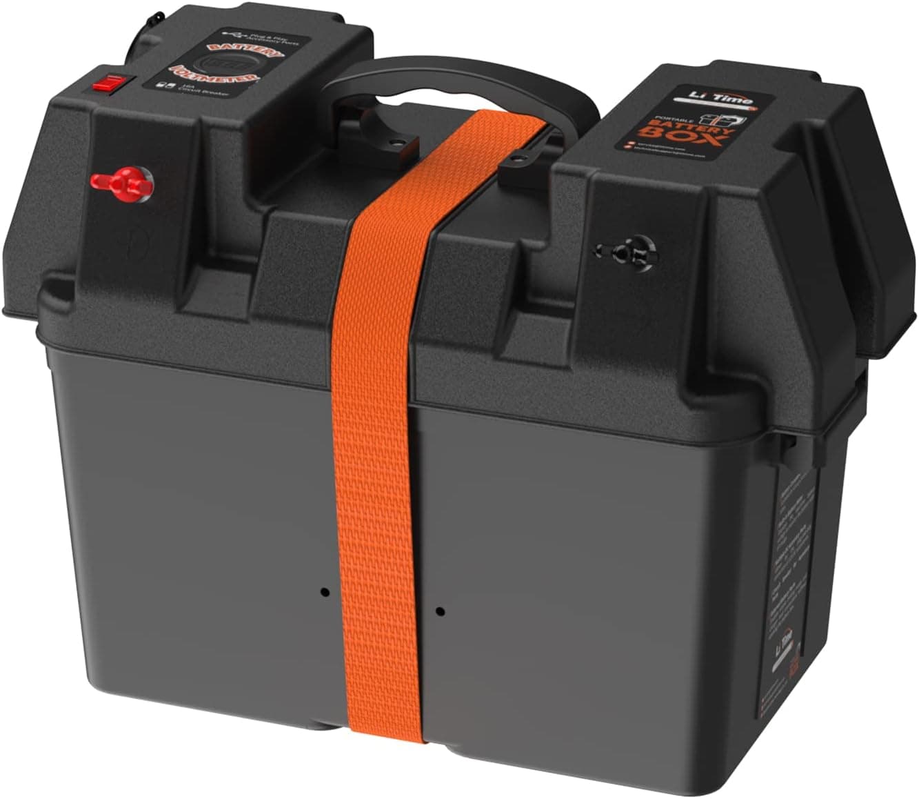 LiTime Portable Battery Box for Group 24 and 27 Batteries with Built-in Voltmeter, 16A Circuit Breaker and 12V/USB Ports thumbnail 1