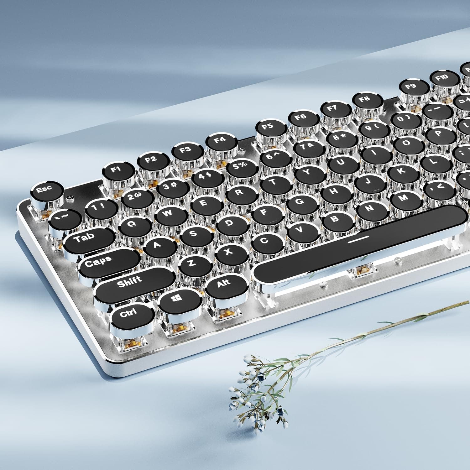 EWEADN TK950 Typewriter Wireless Mechanical Keyboard, 104-Key Full Size, Blue Clicky Switches, White Backlit, White thumbnail 1