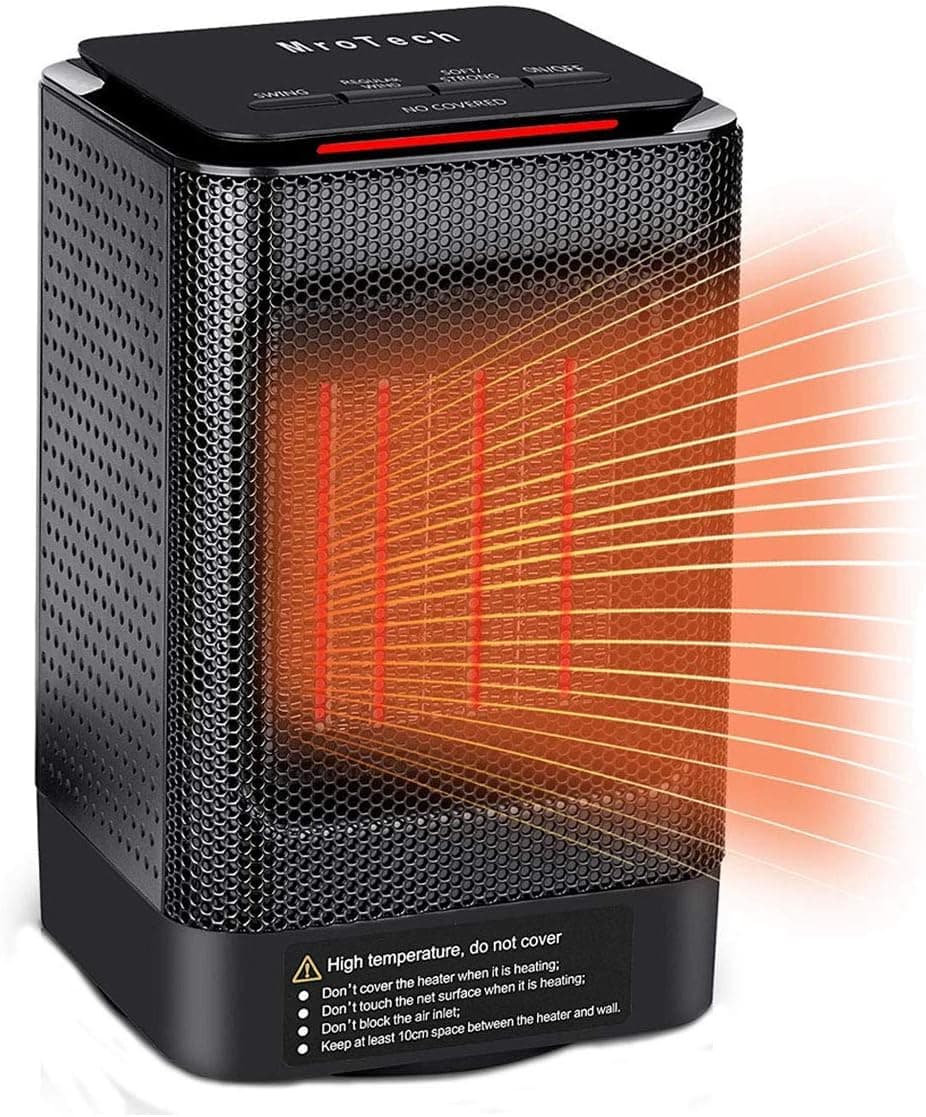 MroTech 950W Oscillating Ceramic Space Heater, 3 Modes, Carry Handle, Black Desktop Tower thumbnail 1