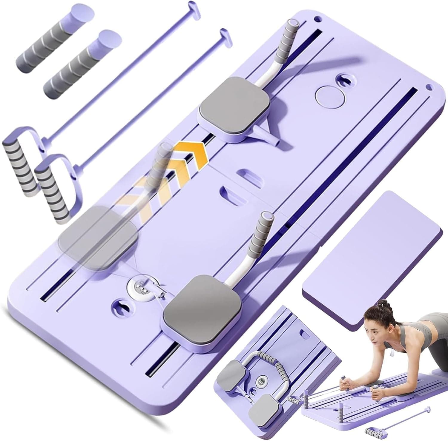 Homhut 5-in-1 Foldable Pilates Reformer Board with Resistance Tubes and Handles, Pink Home Sliding Board thumbnail 1