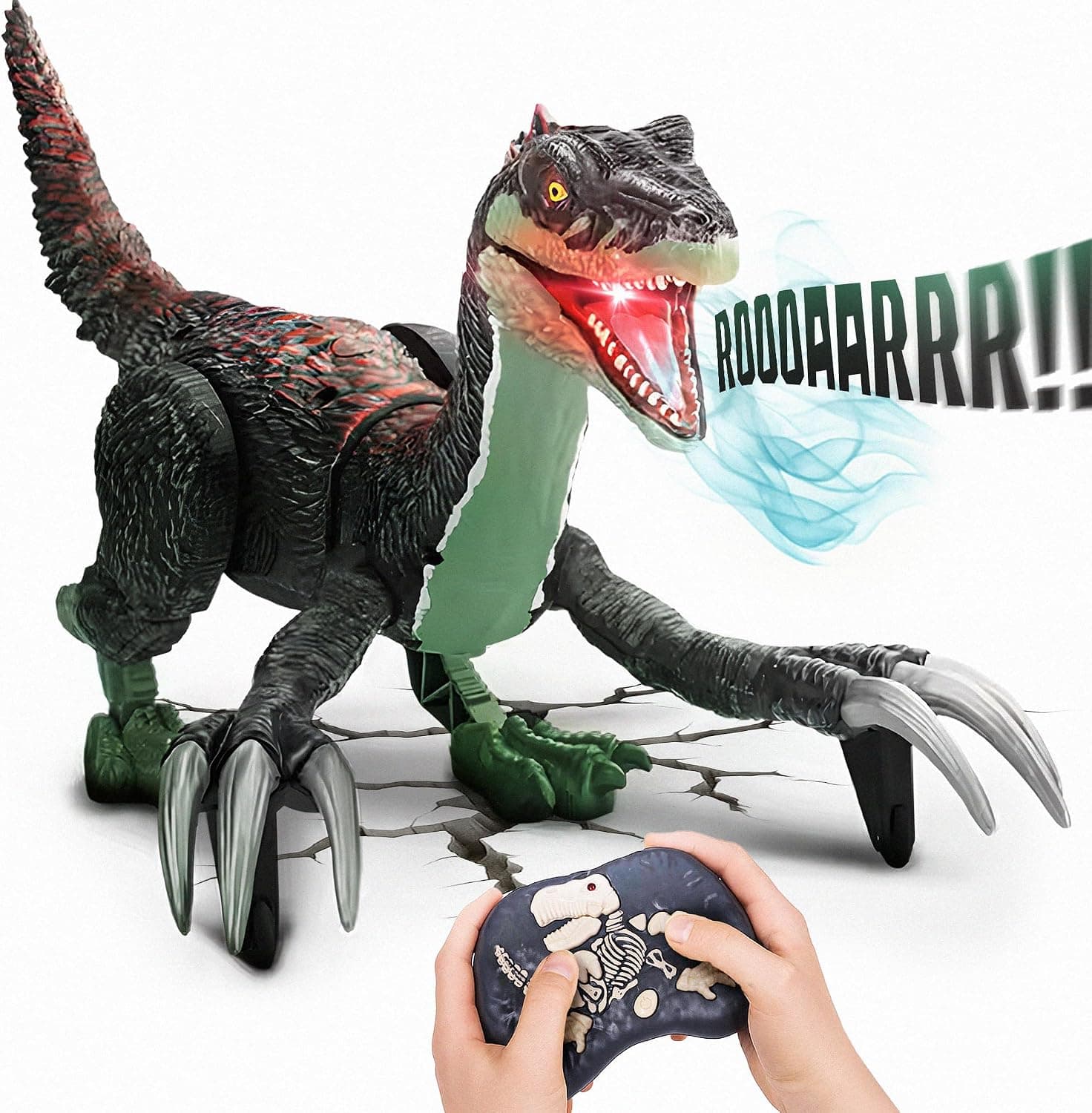 TALGIC 2.4G Remote Control Mist Velociraptor Dinosaur, Walking Raptor Toy with Water Spray, Roar and Lights, Ages 3+ thumbnail 1