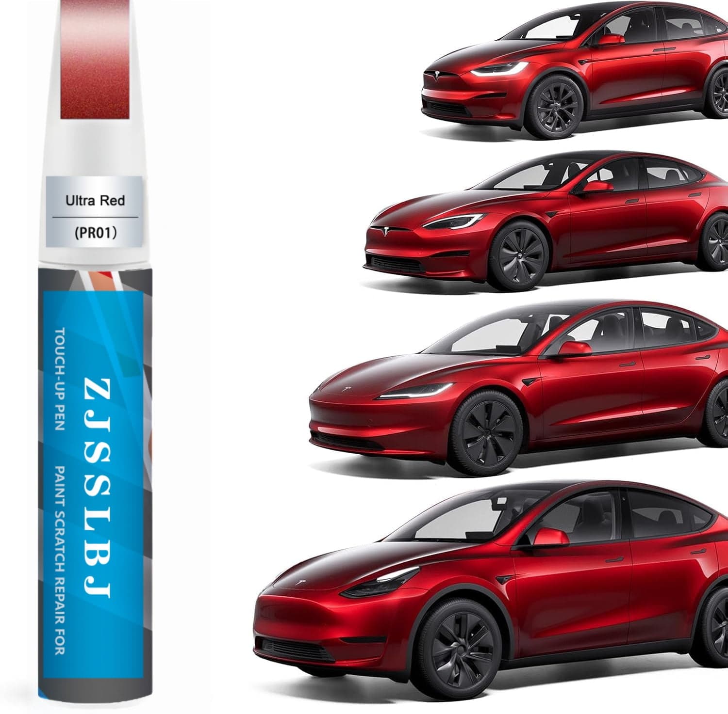 Ultra Red PR01 Touch-Up Paint Pen for Tesla Model 3/Y/S/X, 2-in-1 Pen Tip and Brush, 12 ml thumbnail 1