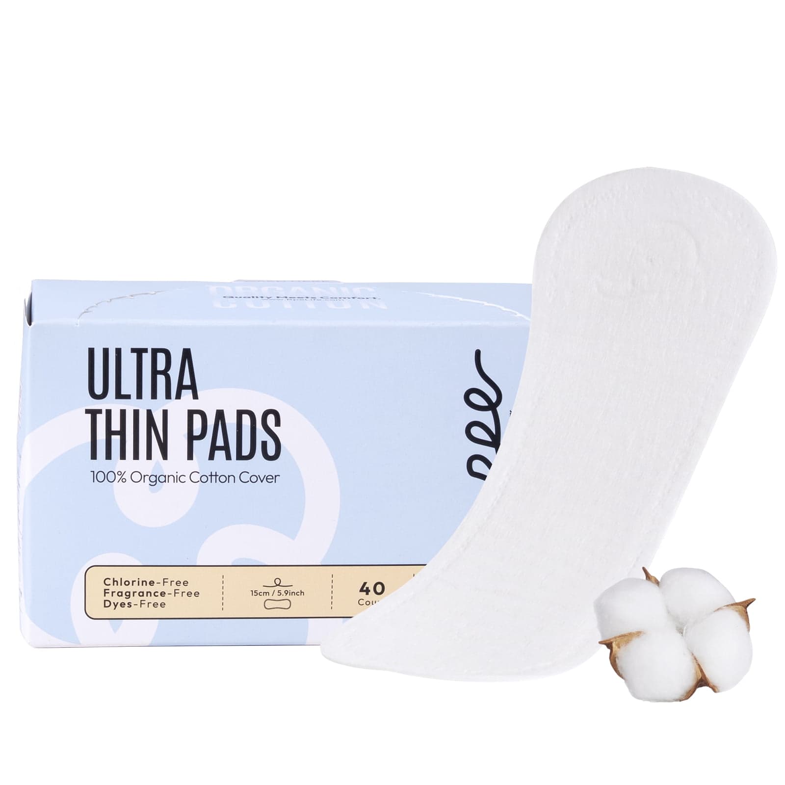RPE Life Ultra Thin Pads with 100% Organic Cotton Cover, Large with Wings, 28.5 cm / 11.2 in, 16 Count thumbnail 1