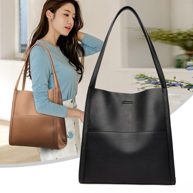 Color Simple Genuine Leather Shoulder Bag