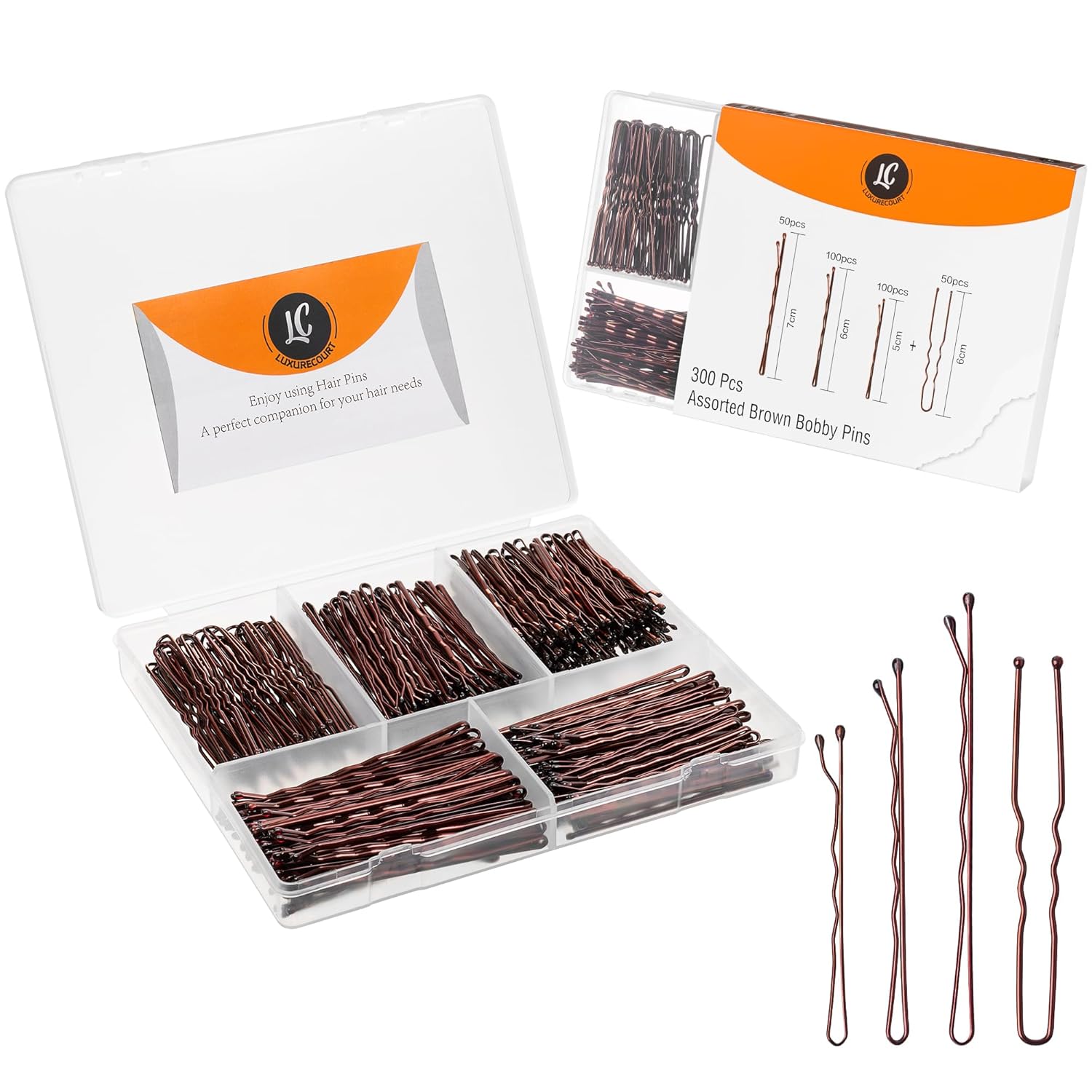 HAWWWY Premium 300 PCS Brown Bobby Pins with Cute Case for All Hair Types