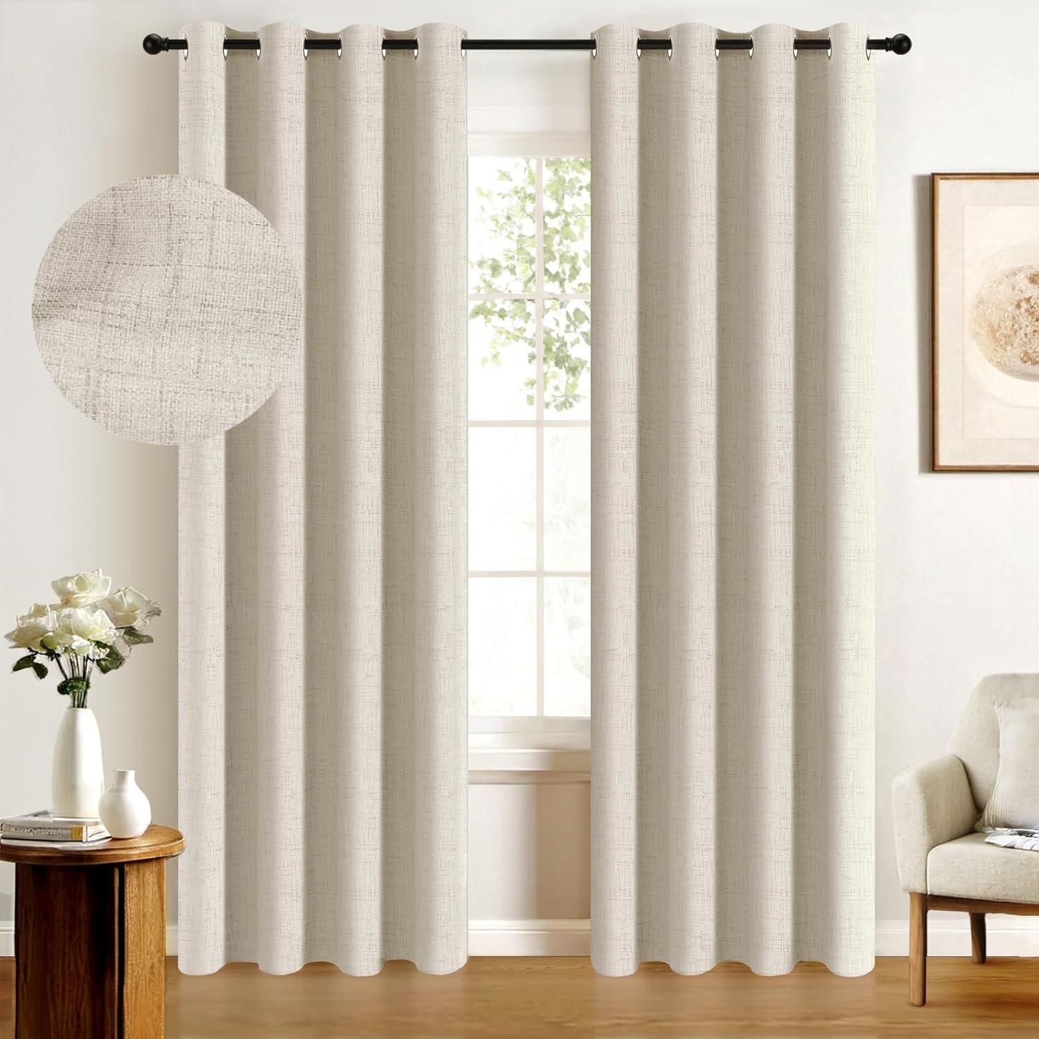 Blackout Curtains 100% Blackout Shield Linen for Bedroom 84 Inches Long 52*84
