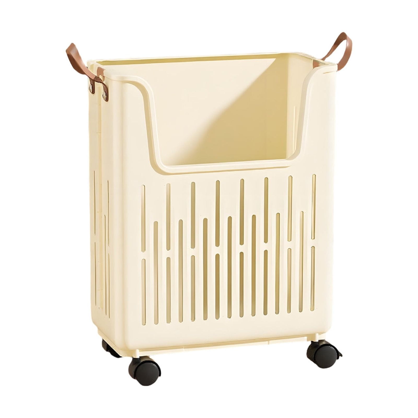 Large Folding Storage Basket with Wheels  Cream  15*11.2*21