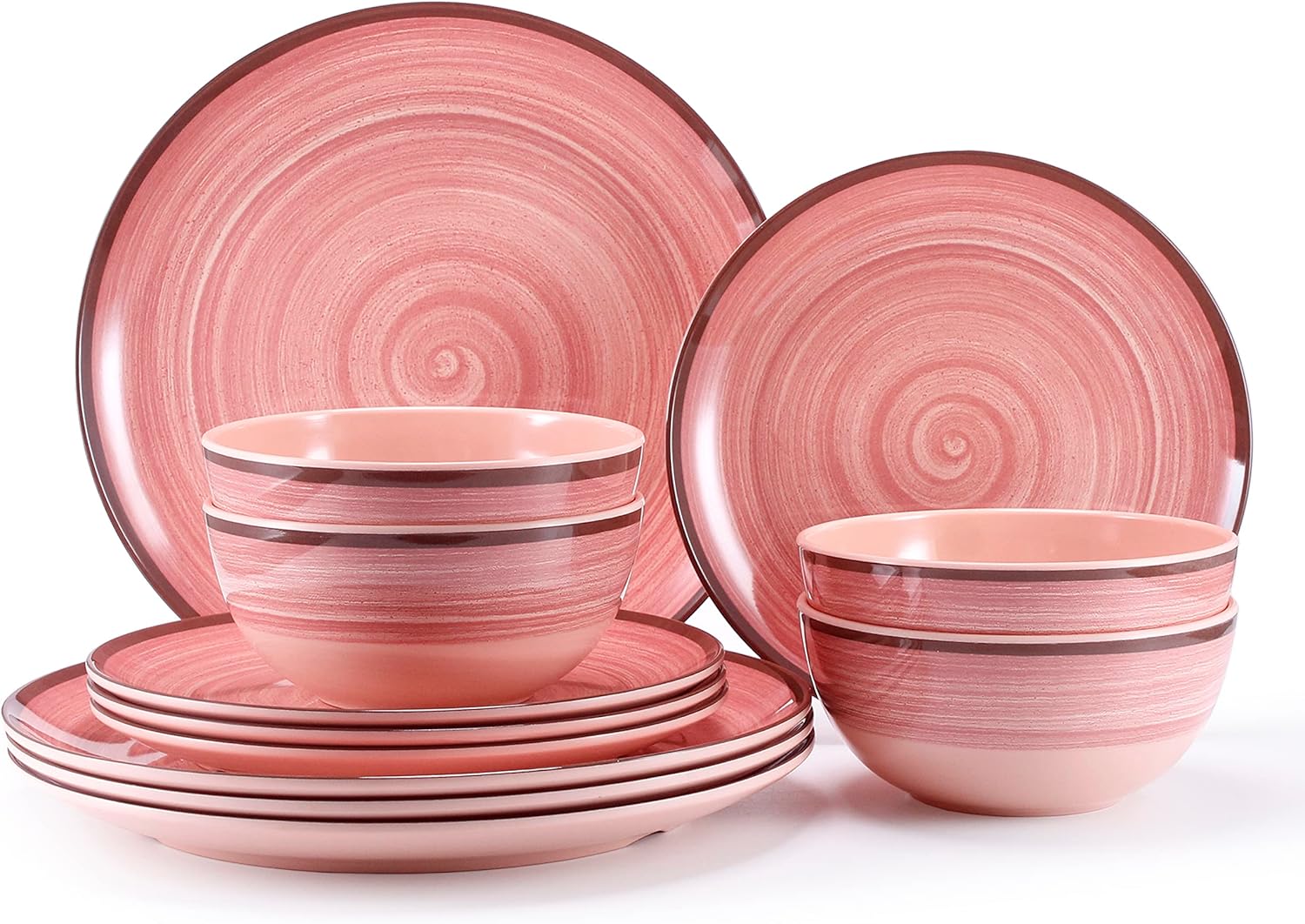 Pink Dishes For 4, Plates And Bowls Sets, Reusable Plastic Plates, Microwave