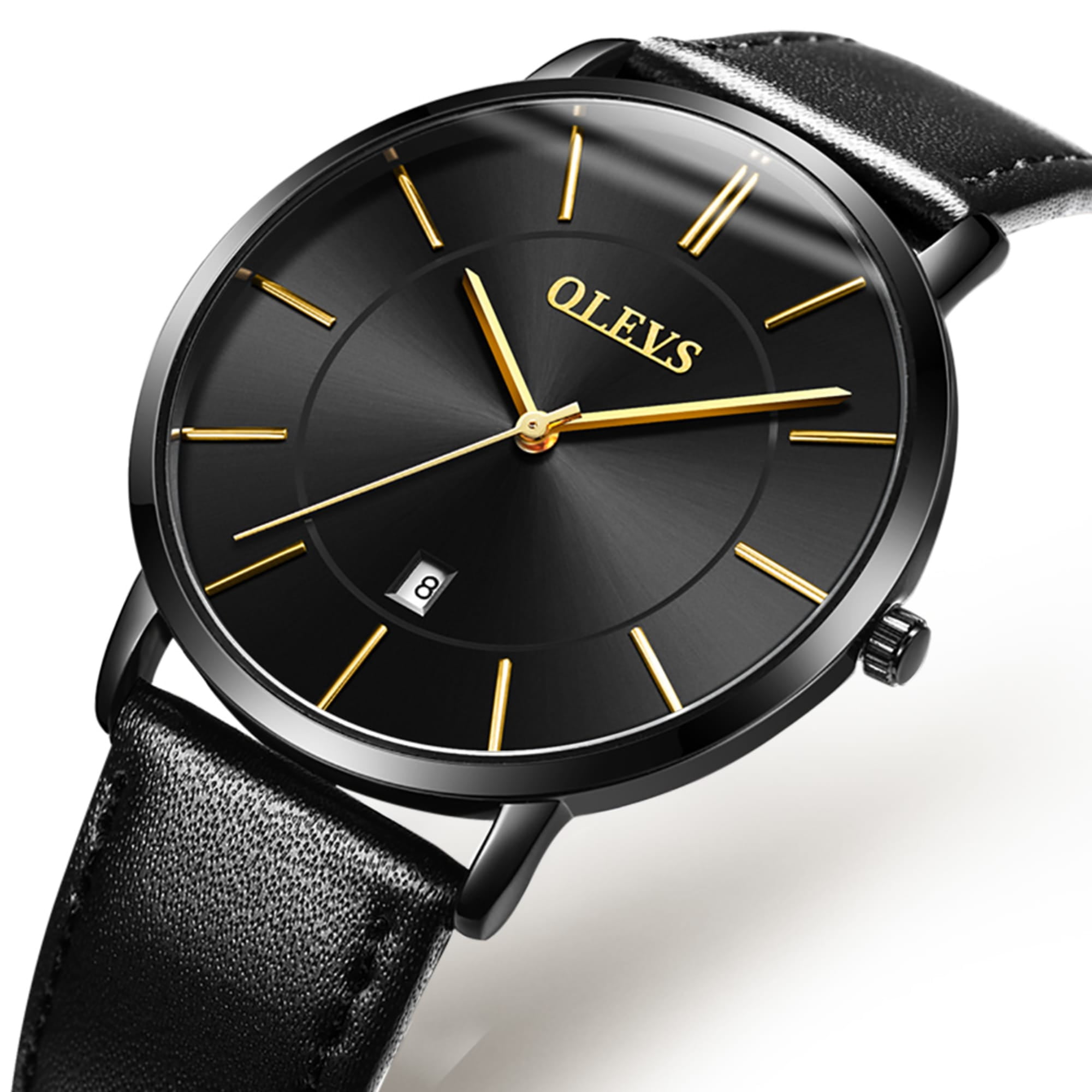 Fashion men’s watch Quartz black Leather Strap