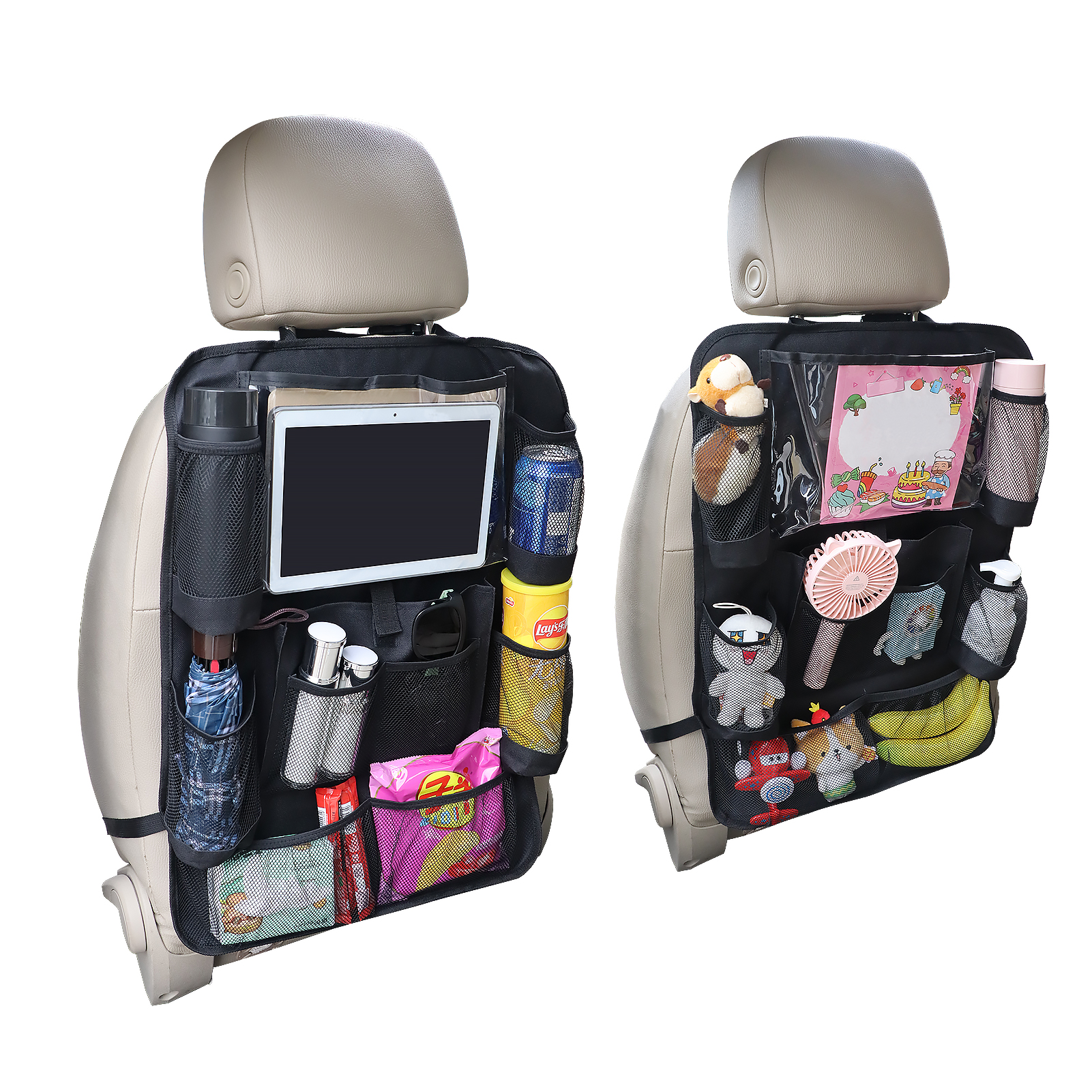 Car Seat Organizer, Universal Fit, Adjustable Pockets, 2 per Box