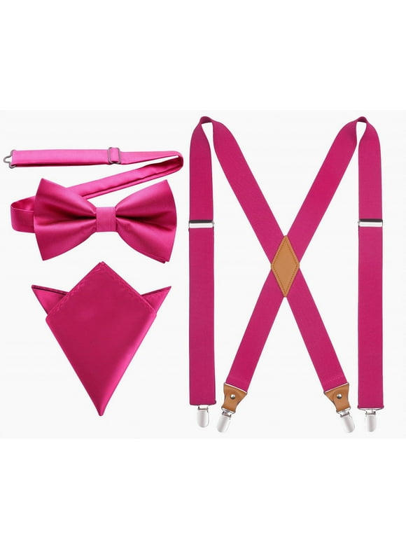 2pcs Pink Suspenders & Bow Tie Set – Adjustable