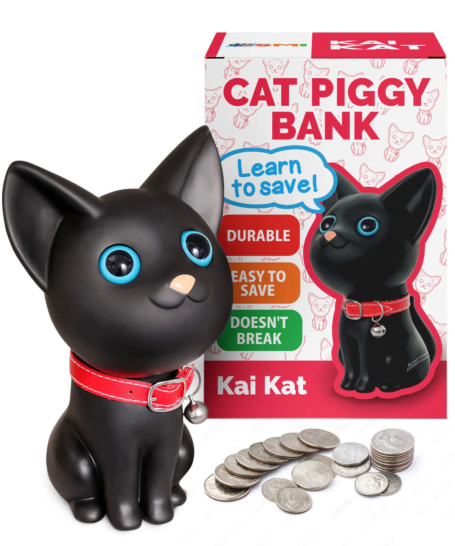 KAI KAT Black Cat Piggy Bank Ubreakable Plastic Brand New in Box