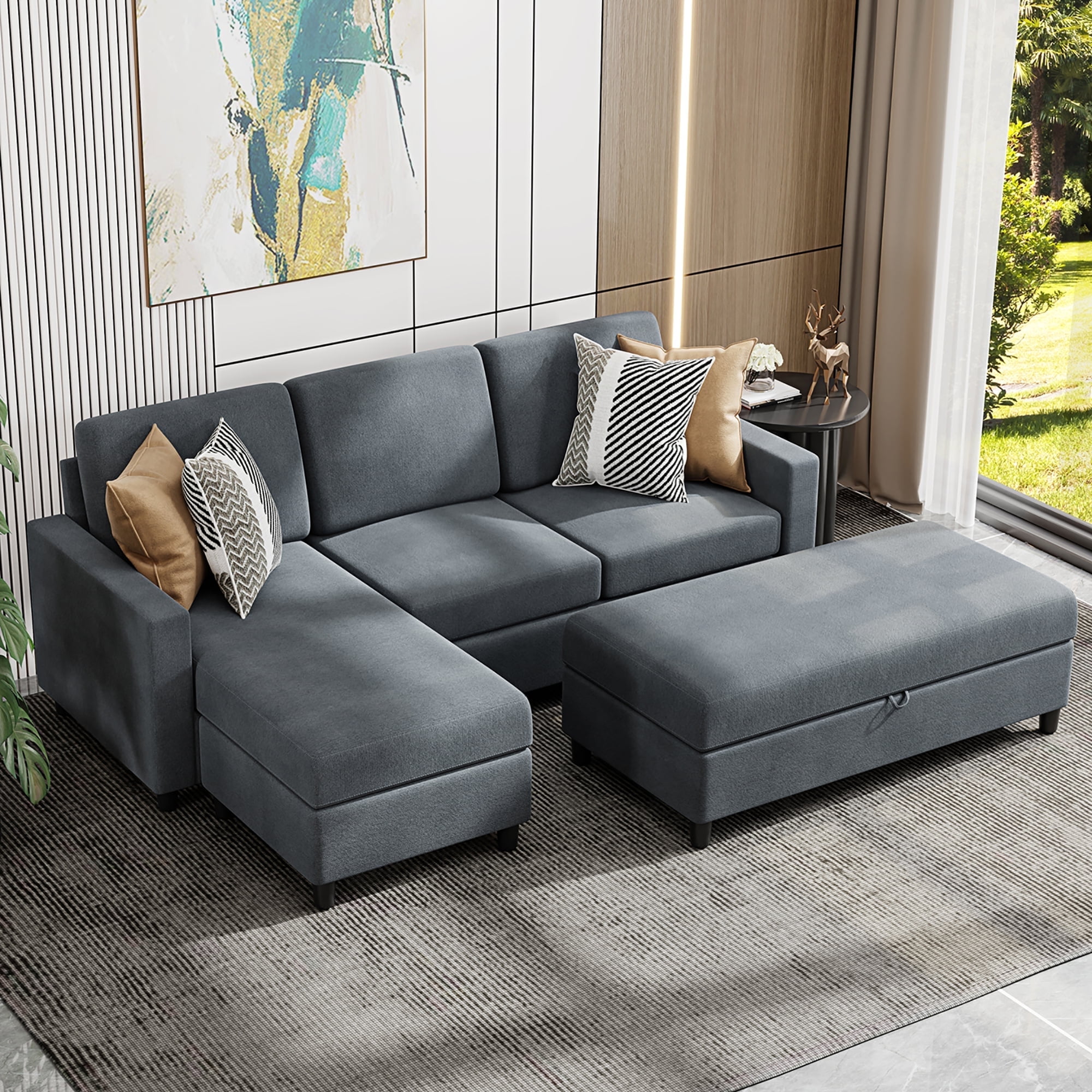 2-Piece  Reversible  L Shaped  Sofa  Cover Large ,Color Taupe