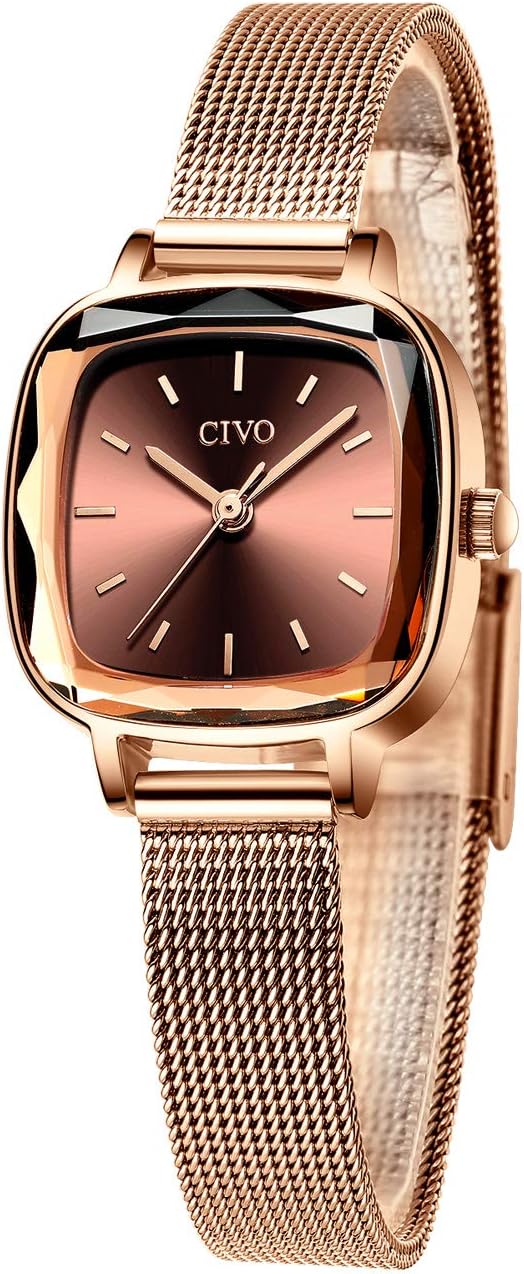 Simple Women's Watches Rose Gold Stainless Steel Mesh Band Waterproof 50M