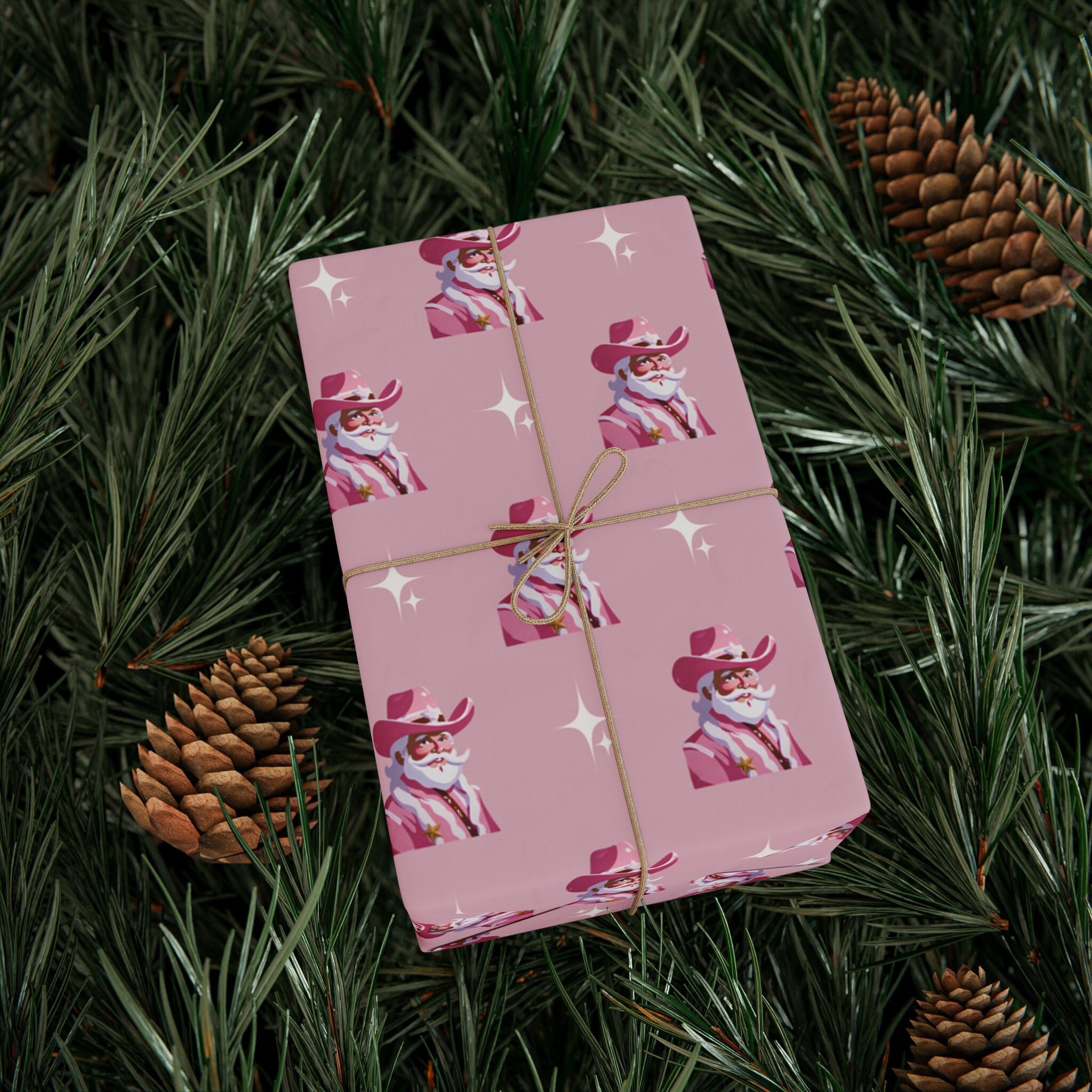 Pink Cowboy Santas Wrapping Paper