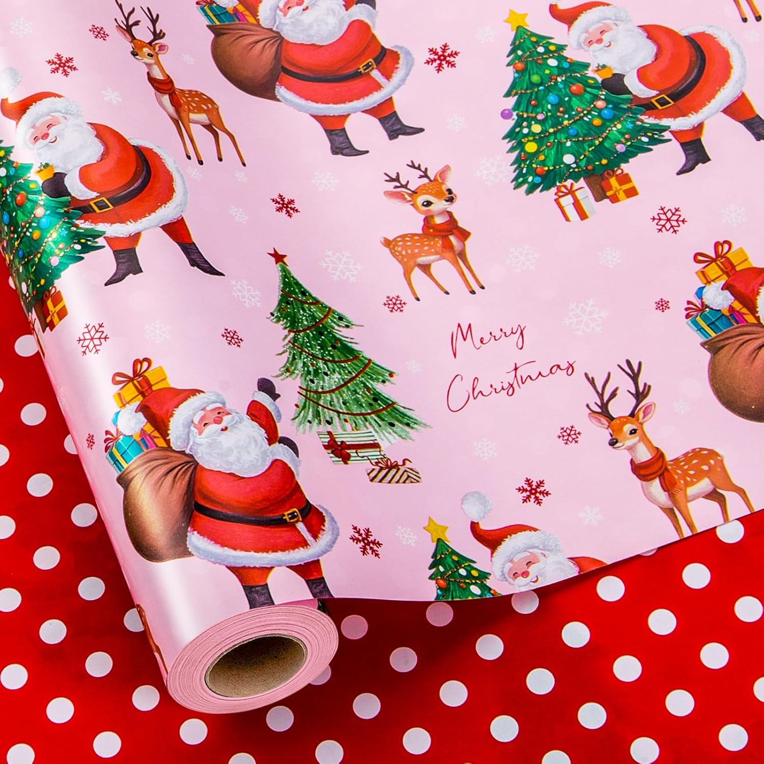 Pink Santa gift wrapping paper