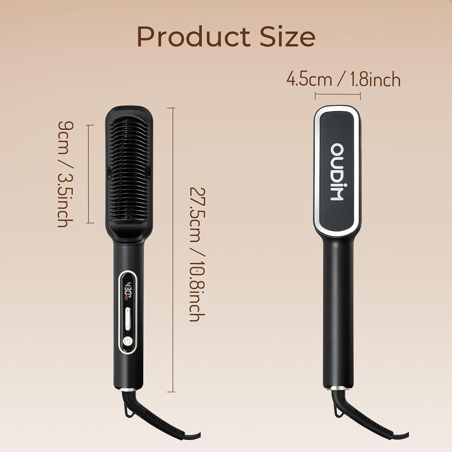 OUDIM Ionic Hair Straightener Brush OD-6807 with LCD Display, 30W, 120V 60Hz, 6 Heat Settings, Auto Shut-Off, Black 缩略图 6