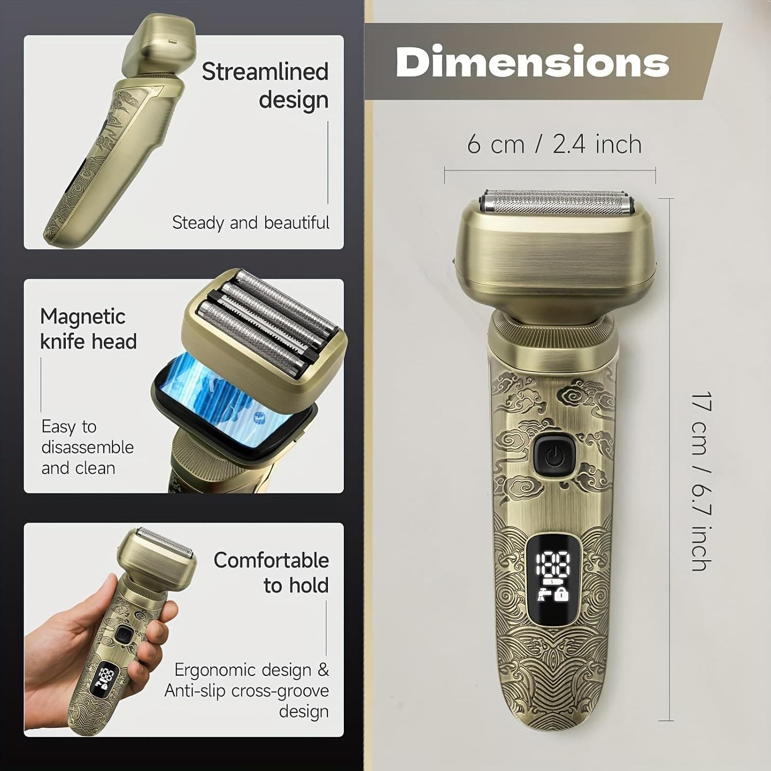 OUDIM 4-Blade Reciprocating Foil Shaver OD-910 for Men, Washable, USB Type-C Rechargeable, LED Display, Travel Lock thumbnail 3