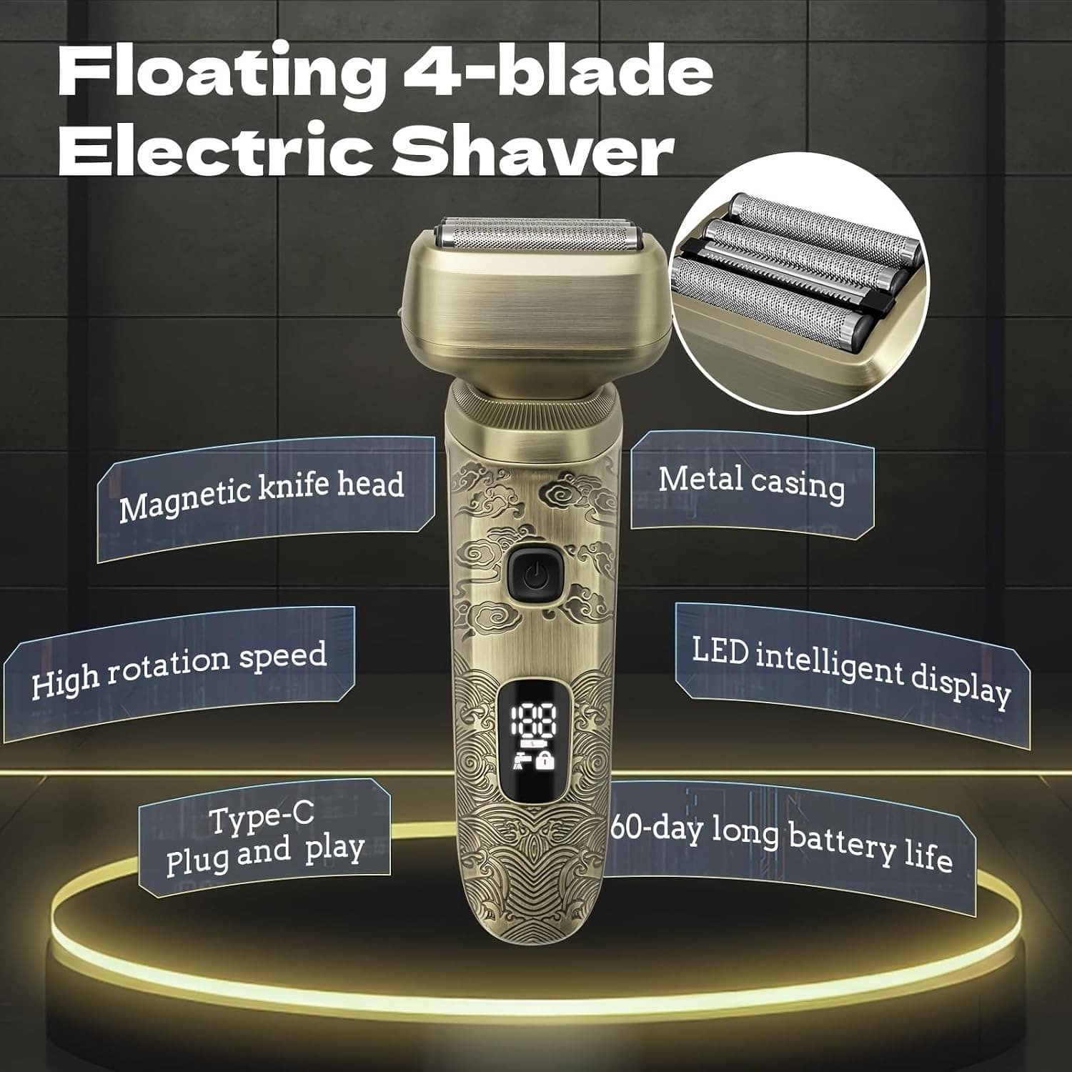 OUDIM 4-Blade Reciprocating Foil Shaver OD-910 for Men, Washable, USB Type-C Rechargeable, LED Display, Travel Lock thumbnail 4