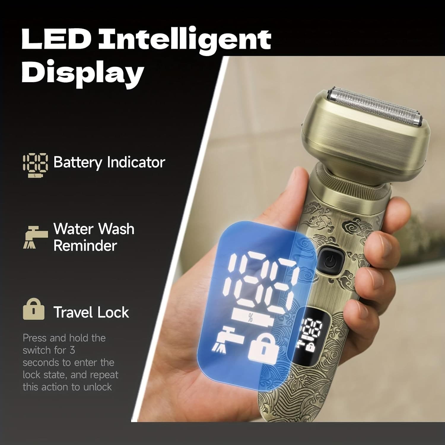 OUDIM 4-Blade Reciprocating Foil Shaver OD-910 for Men, Washable, USB Type-C Rechargeable, LED Display, Travel Lock thumbnail 6