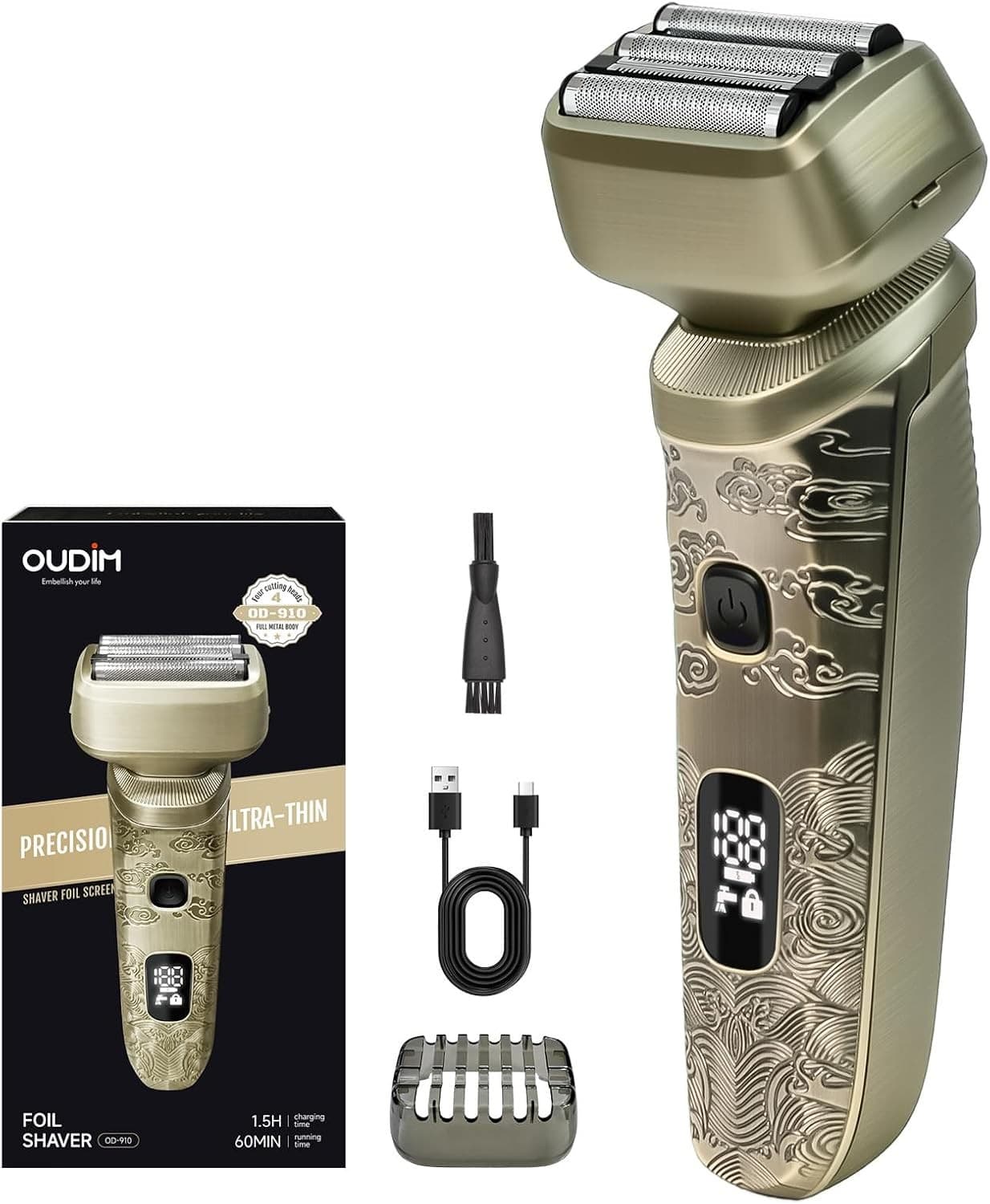 OUDIM 4-Blade Reciprocating Foil Shaver OD-910 for Men, Washable, USB Type-C Rechargeable, LED Display, Travel Lock thumbnail 1
