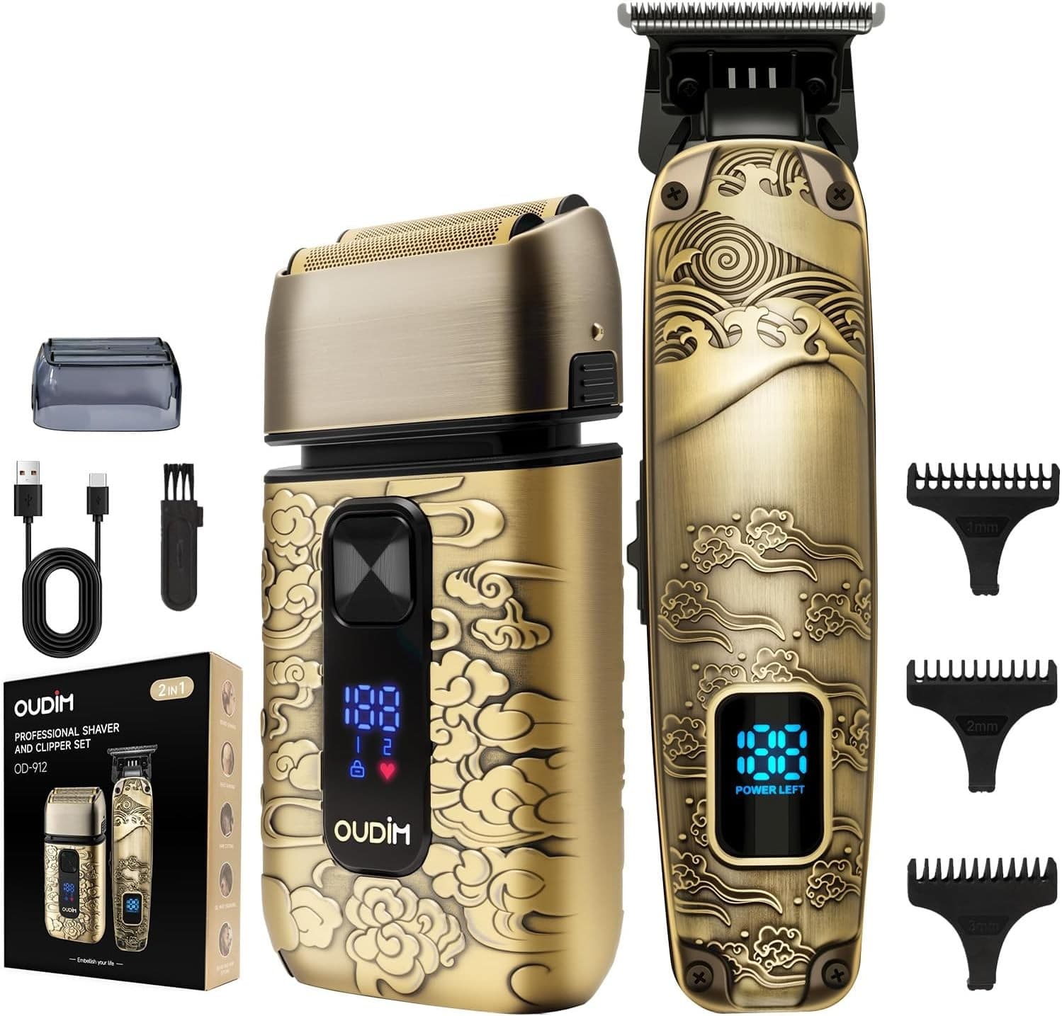 OUDIM Men's Foil Shaver & T-Blade Hair Clipper Set OD-912, Cordless, USB Type-C Rechargeable, LED Display thumbnail 2