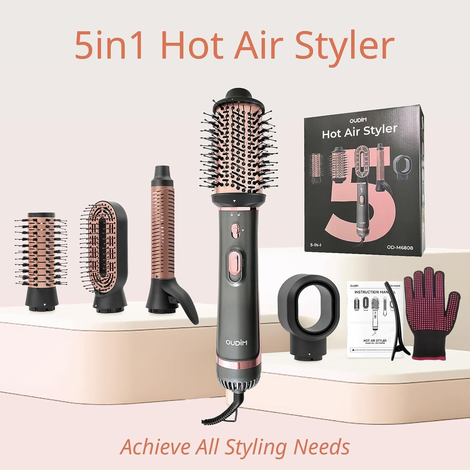 OUDIM 5-in-1 Hot Air Styler & Hair Dryer Brush OD-M6808, 1200W, 125V 60Hz, Negative Ion, Overheat Protection thumbnail 2