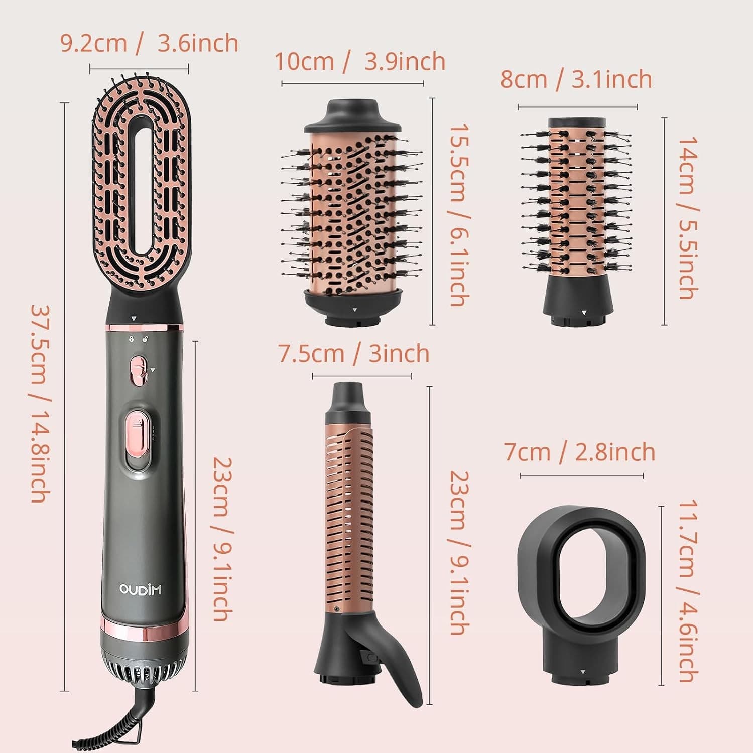 OUDIM 5-in-1 Hot Air Styler & Hair Dryer Brush OD-M6808, 1200W, 125V 60Hz, Negative Ion, Overheat Protection thumbnail 5