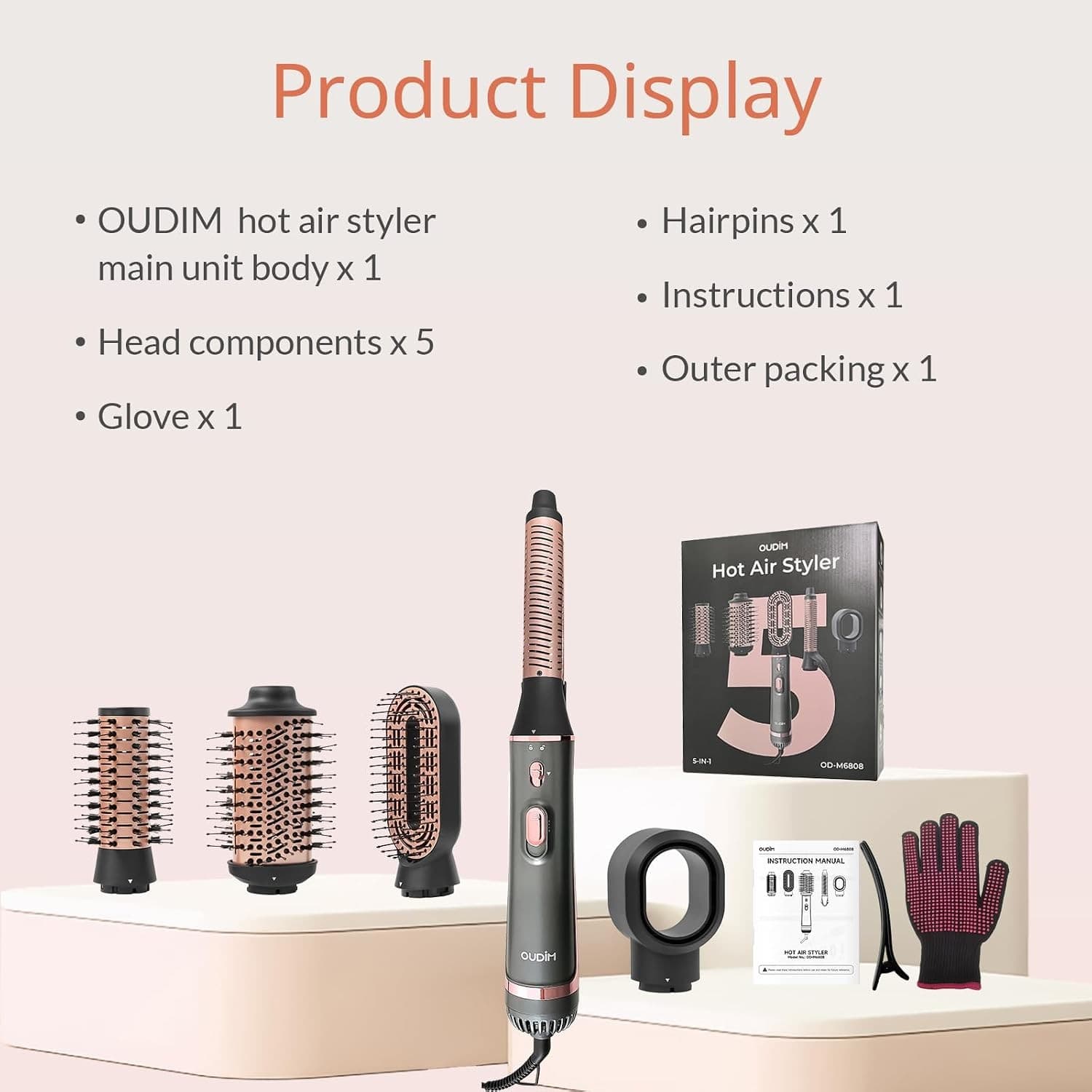 OUDIM 5-in-1 Hot Air Styler & Hair Dryer Brush OD-M6808, 1200W, 125V 60Hz, Negative Ion, Overheat Protection thumbnail 6