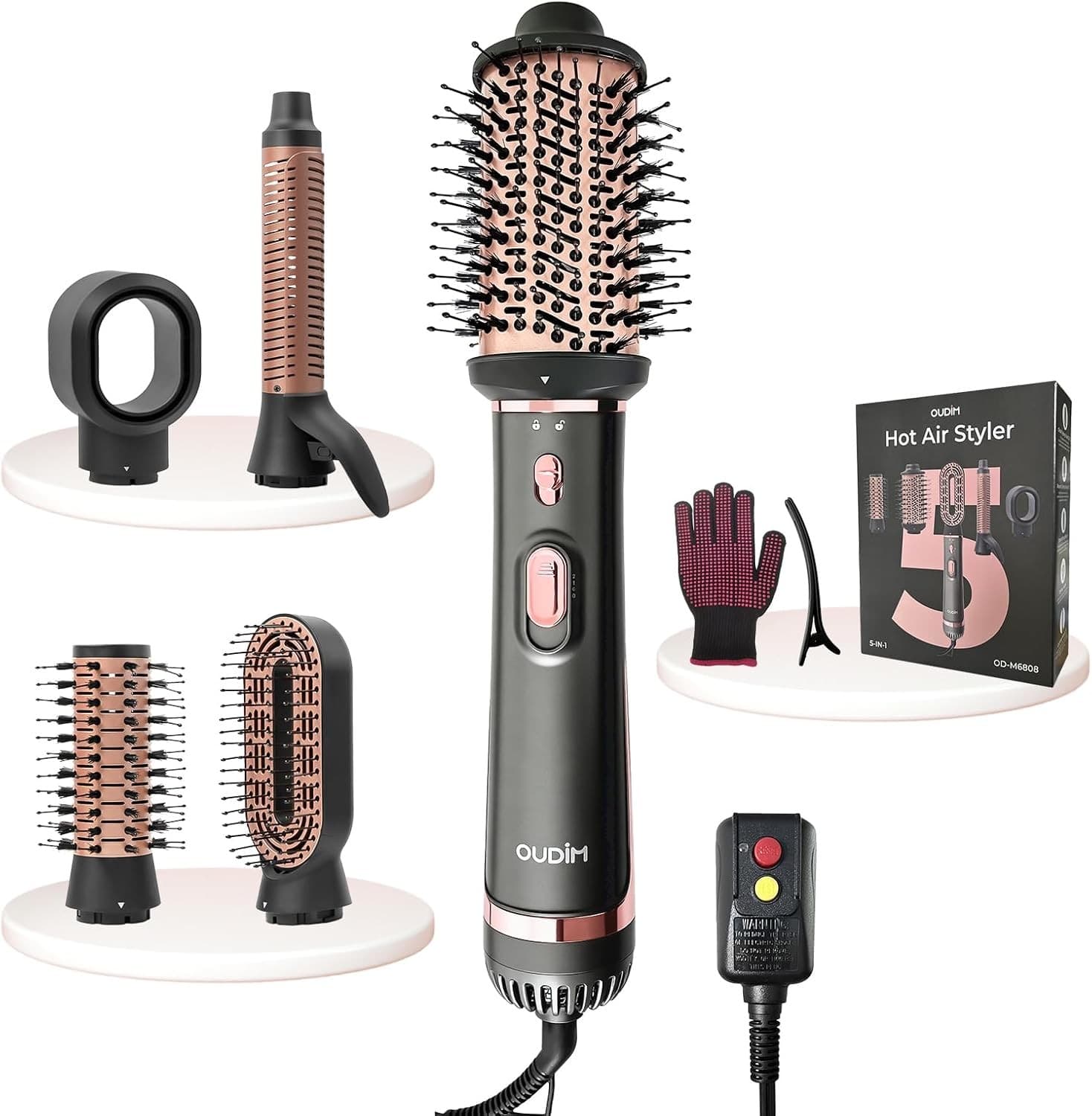 OUDIM 5-in-1 Hot Air Styler & Hair Dryer Brush OD-M6808, 1200W, 125V 60Hz, Negative Ion, Overheat Protection